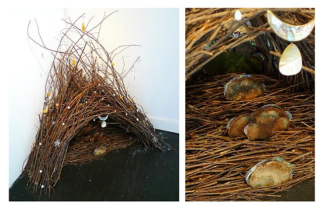 Installation view of 'My Bower I' Installation based on the bower of a Satin Bowerbird by environmental artist Jenny Kendler