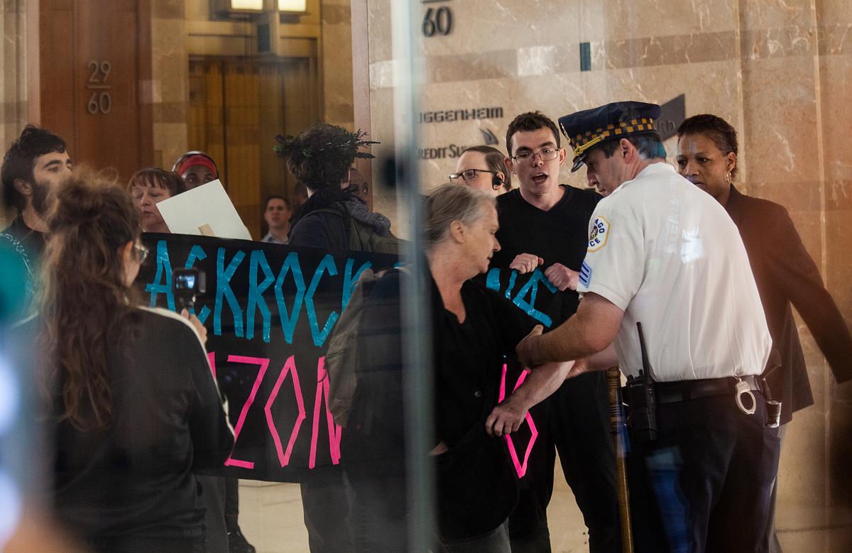 Sept 5th - No Forests, No Life - rally, march and action in solidarity with Amazonia - Activists surprise security at BlackRock's Chicago Headquarters