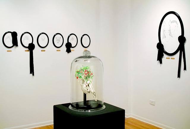Photo of Jenny Kender's solo show, Wunderkammer, at Kasia Kay Art Projects - showing her drawings and sculpture
