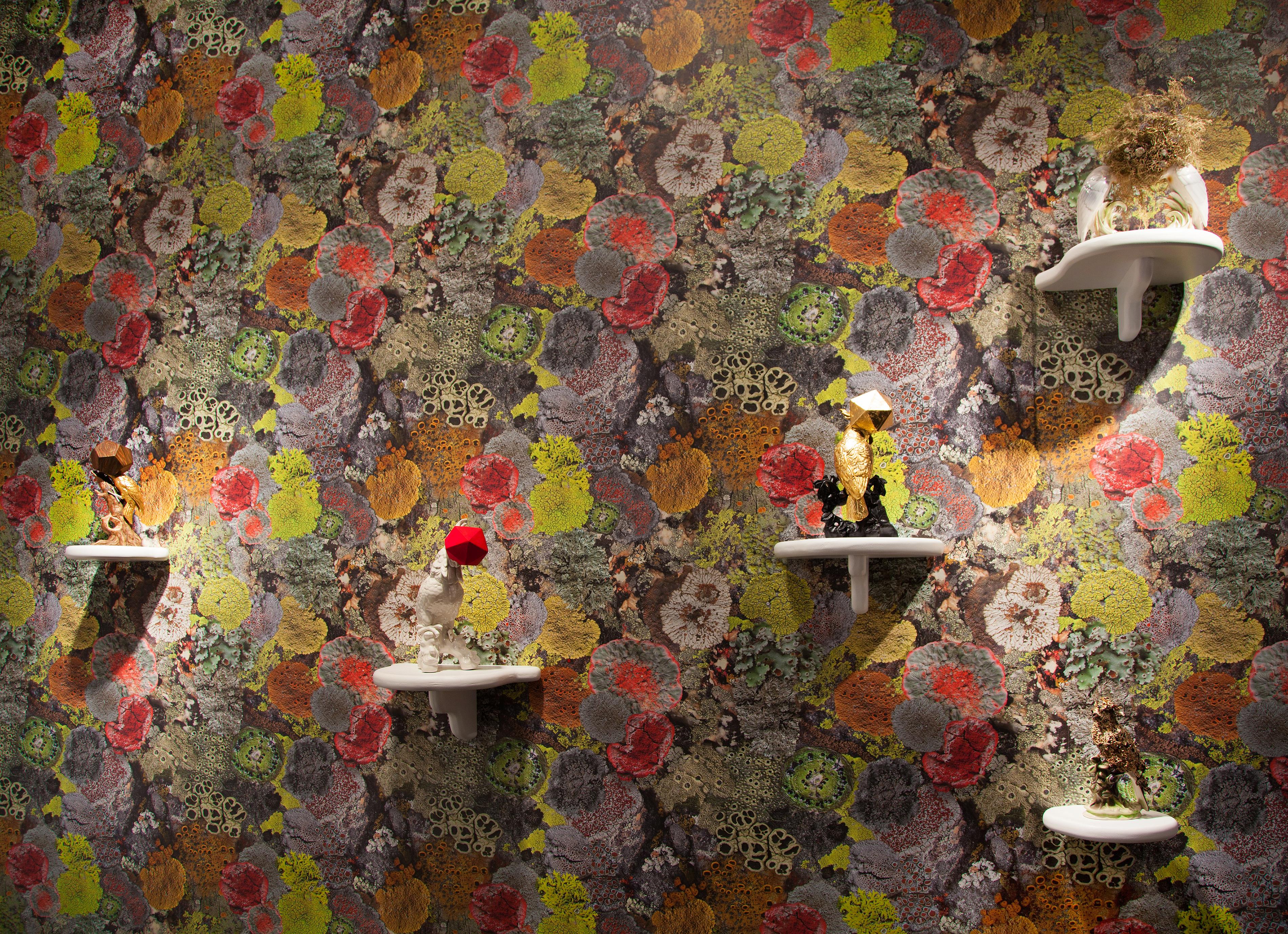View of sculptures against Natural Camouflage Lichen Wallpaper