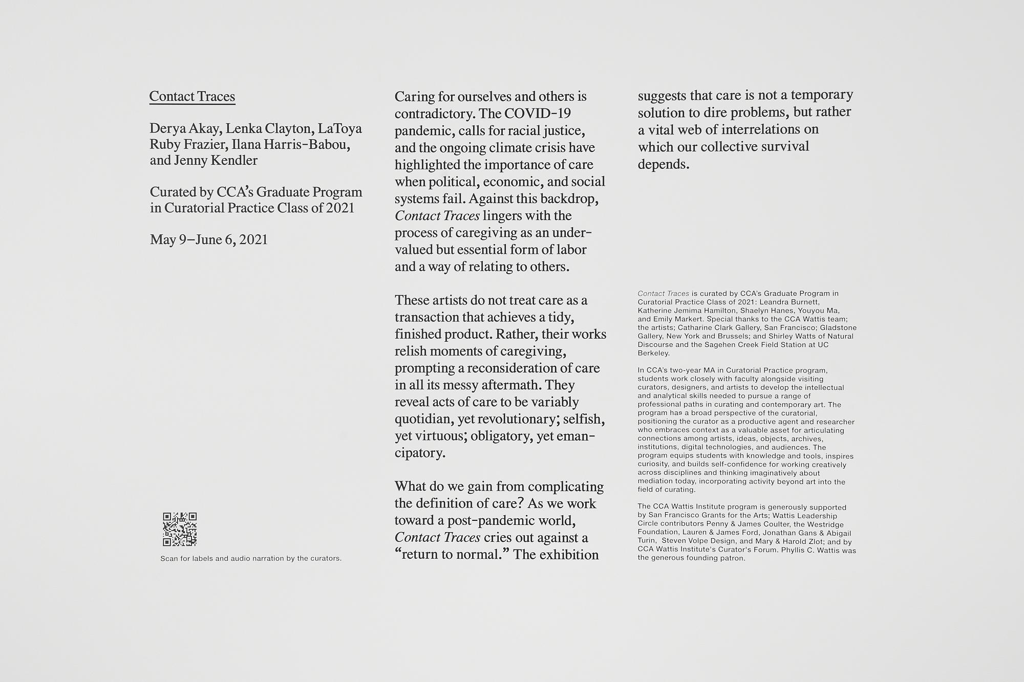 Contact Traces at the CCA Wattis ICA